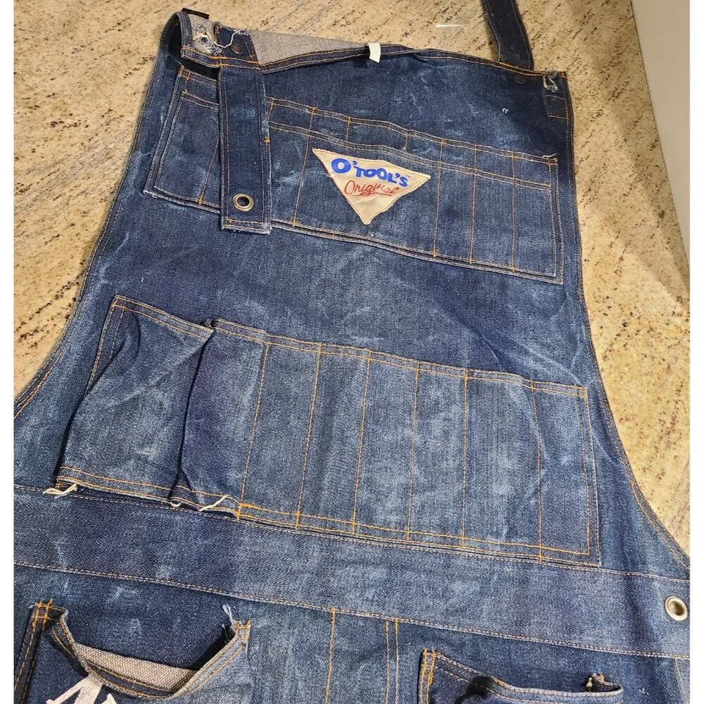 O’TOOL’S ORIGINAL Blue Denim Tool Rack Overalls Hanging Pocket Wall Organizer